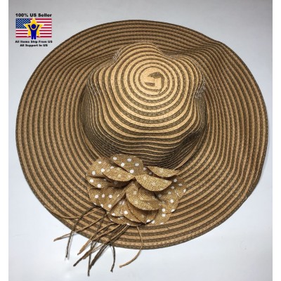 Stripy Flower Brown Packable Floppy Beach Casual 100% Paper 's Sun Hat  eb-66396998
